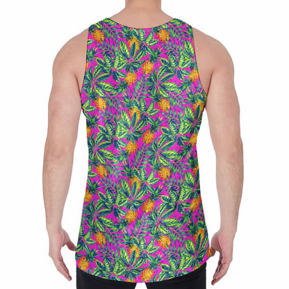 Hot Purple Pineapple Pattern Print Men's Velvet Tank Top