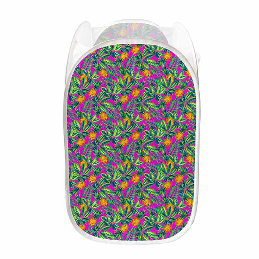 Hot Purple Pineapple Pattern Print Mesh Laundry Hamper