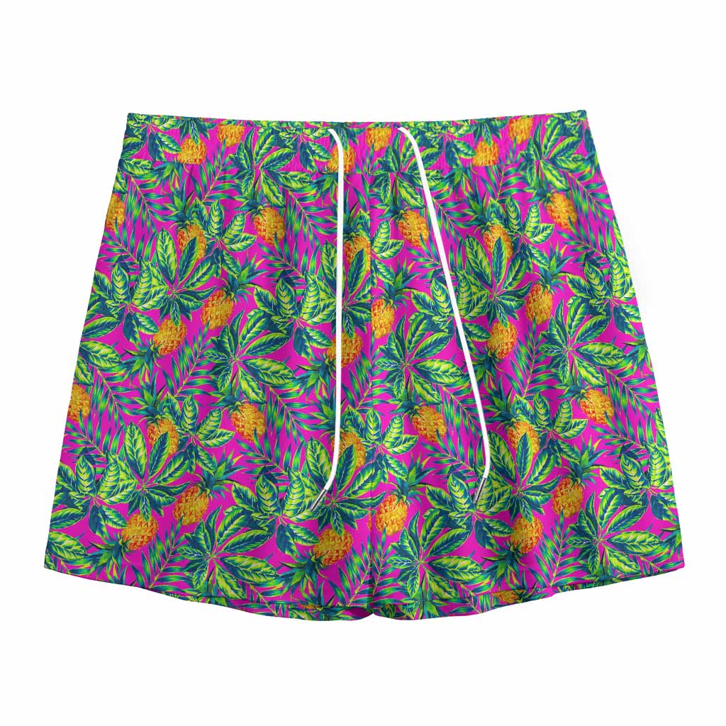 Hot Purple Pineapple Pattern Print Mesh Shorts
