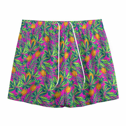 Hot Purple Pineapple Pattern Print Mesh Shorts