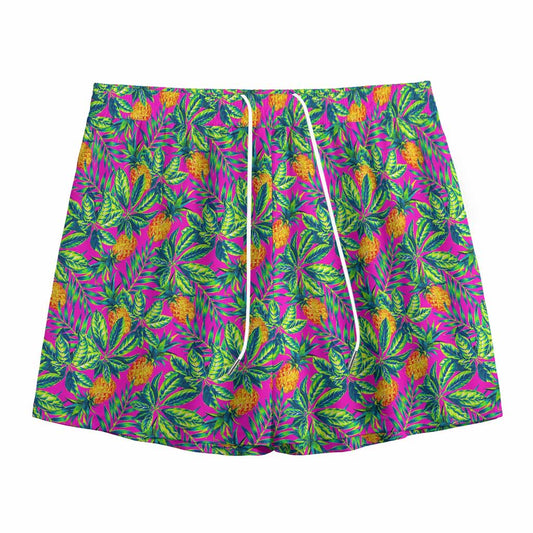 Hot Purple Pineapple Pattern Print Mesh Shorts