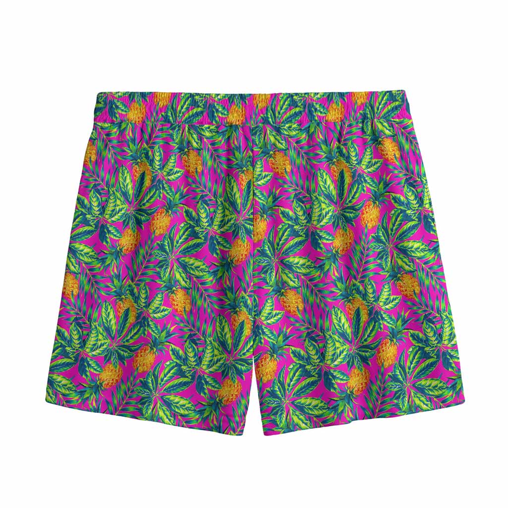 Hot Purple Pineapple Pattern Print Mesh Shorts