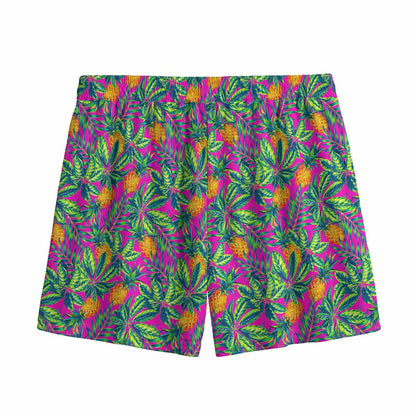Hot Purple Pineapple Pattern Print Mesh Shorts
