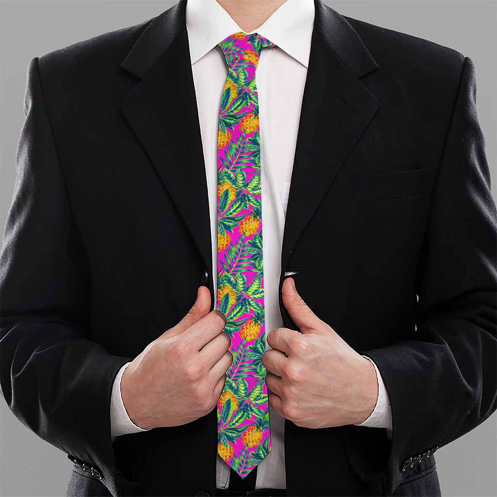 Hot Purple Pineapple Pattern Print Necktie