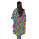 Hot Purple Pineapple Pattern Print Open Front Beach Cover Up