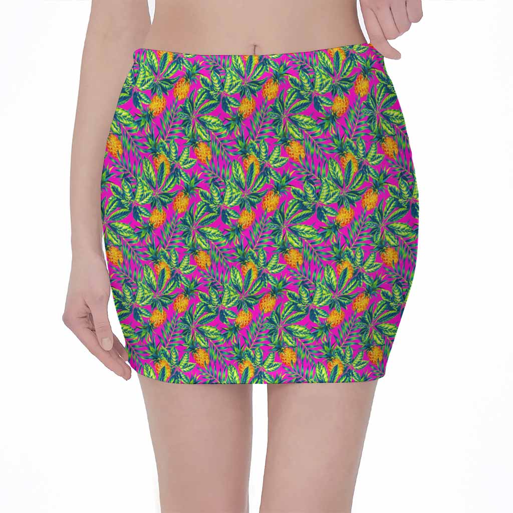 Hot Purple Pineapple Pattern Print Pencil Mini Skirt