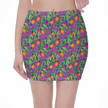 Hot Purple Pineapple Pattern Print Pencil Mini Skirt