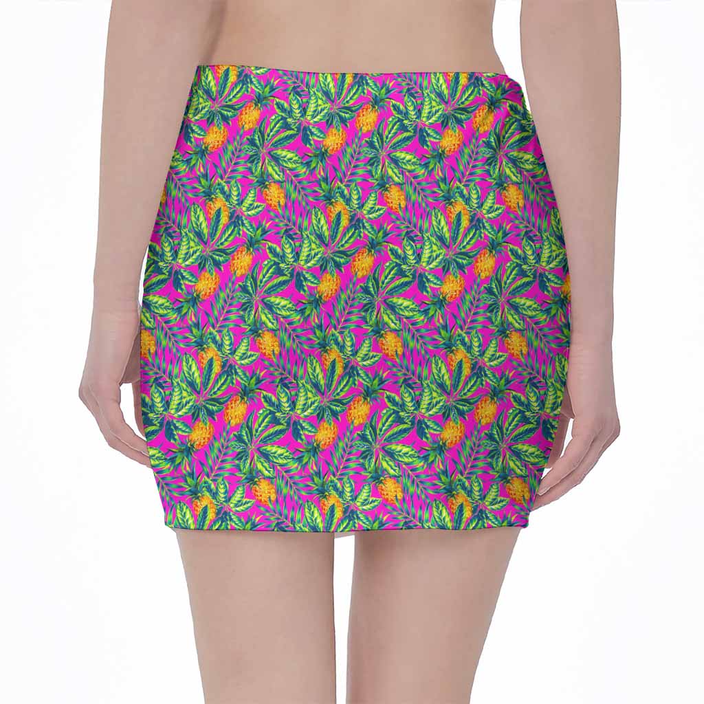 Hot Purple Pineapple Pattern Print Pencil Mini Skirt