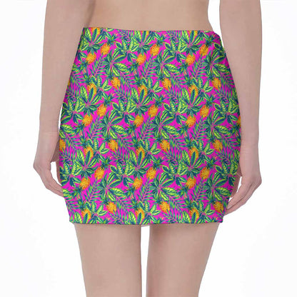 Hot Purple Pineapple Pattern Print Pencil Mini Skirt