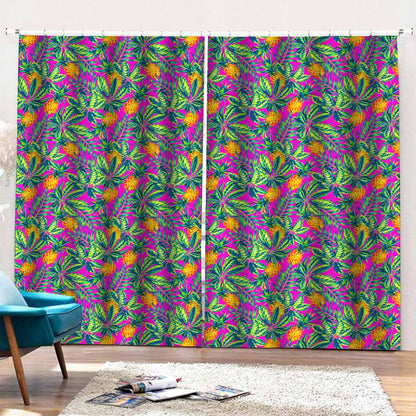 Hot Purple Pineapple Pattern Print Pencil Pleat Curtains