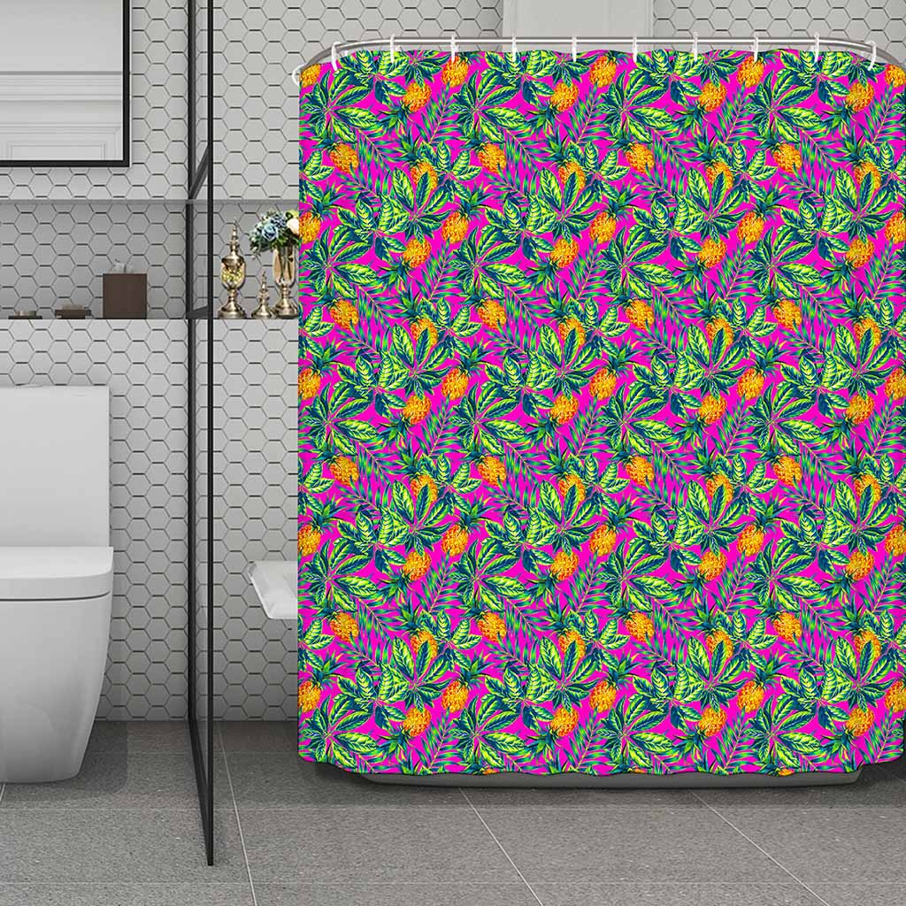 Hot Purple Pineapple Pattern Print Polyester Shower Curtain