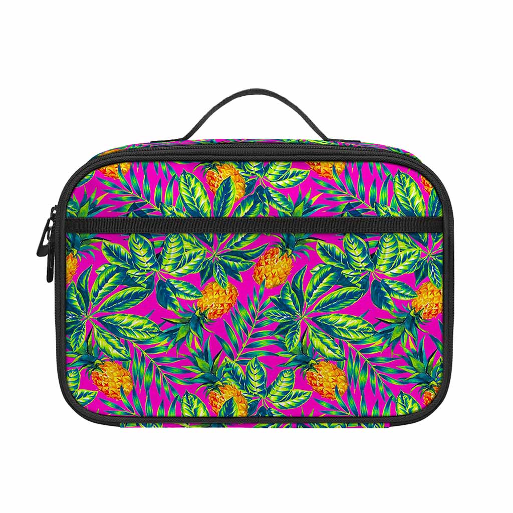 Hot Purple Pineapple Pattern Print Portable Lunch Bag