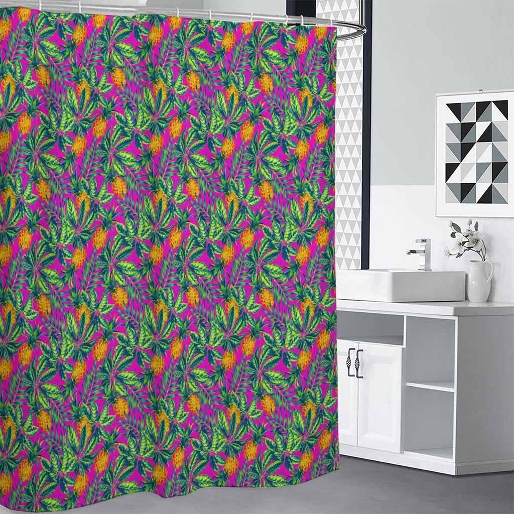 Hot Purple Pineapple Pattern Print Premium Shower Curtain