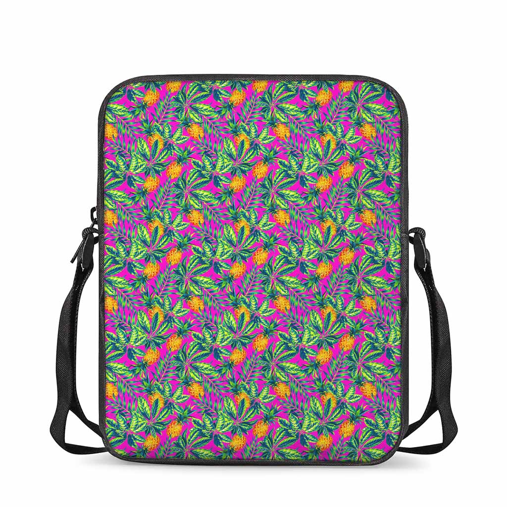 Hot Purple Pineapple Pattern Print Rectangular Crossbody Bag