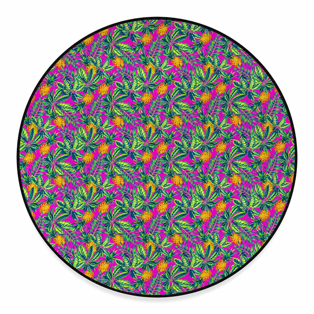 Hot Purple Pineapple Pattern Print Round Floor Mat