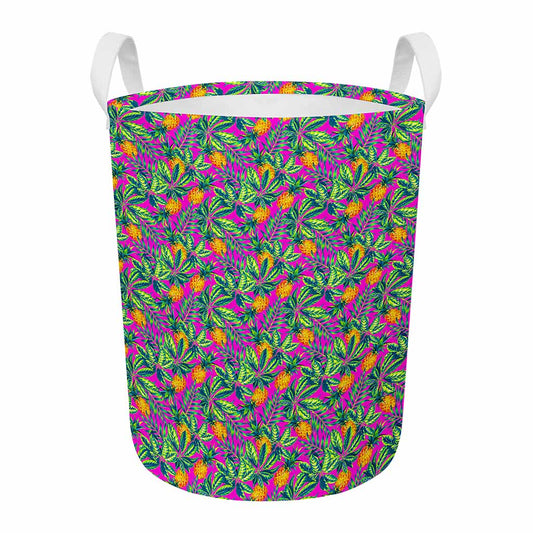 Hot Purple Pineapple Pattern Print Round Laundry Basket