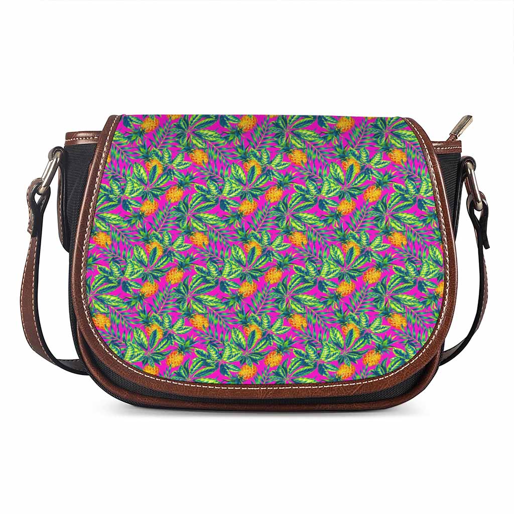 Hot Purple Pineapple Pattern Print Saddle Bag