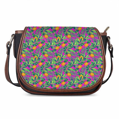Hot Purple Pineapple Pattern Print Saddle Bag