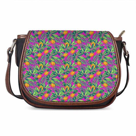 Hot Purple Pineapple Pattern Print Saddle Bag