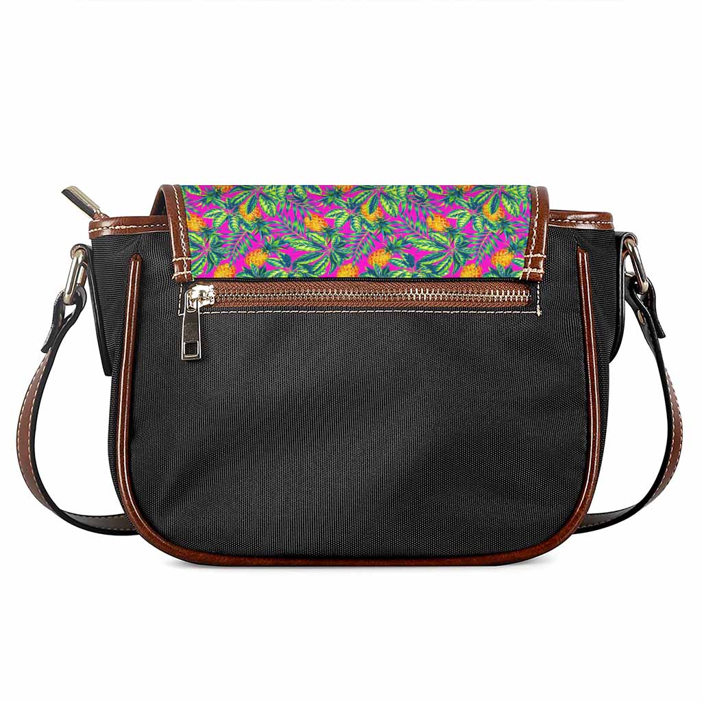Hot Purple Pineapple Pattern Print Saddle Bag
