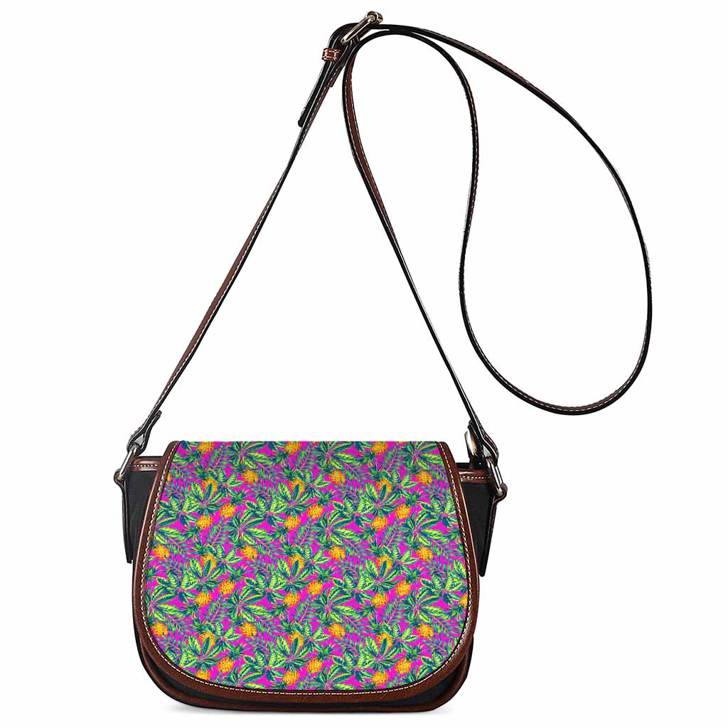 Hot Purple Pineapple Pattern Print Saddle Bag