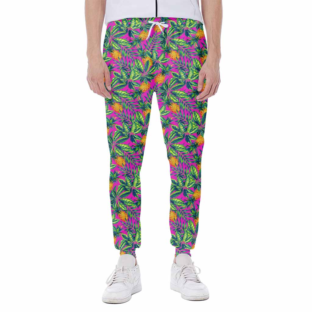 Hot Purple Pineapple Pattern Print Scuba Joggers
