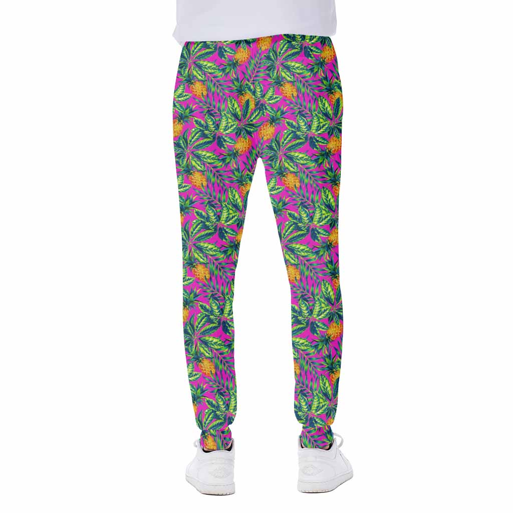 Hot Purple Pineapple Pattern Print Scuba Joggers