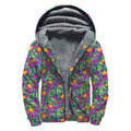 Hot Purple Pineapple Pattern Print Sherpa Lined Zip Up Hoodie