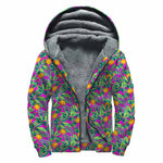 Hot Purple Pineapple Pattern Print Sherpa Lined Zip Up Hoodie