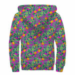 Hot Purple Pineapple Pattern Print Sherpa Lined Zip Up Hoodie