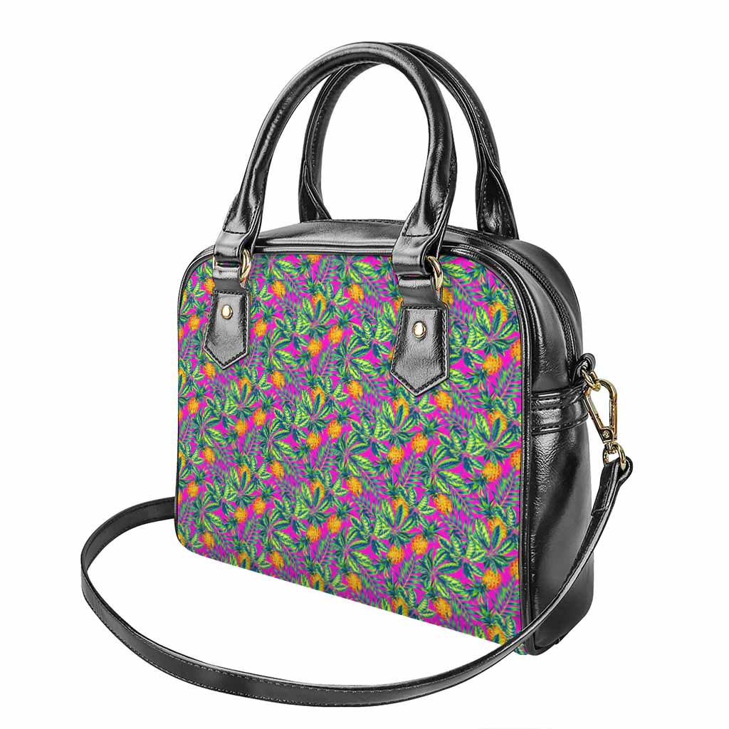 Hot Purple Pineapple Pattern Print Shoulder Handbag