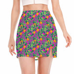 Hot Purple Pineapple Pattern Print Side Slit Mini Skirt