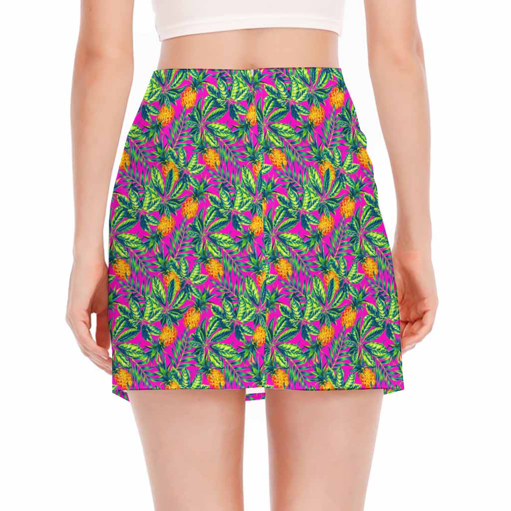 Hot Purple Pineapple Pattern Print Side Slit Mini Skirt