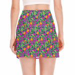 Hot Purple Pineapple Pattern Print Side Slit Mini Skirt