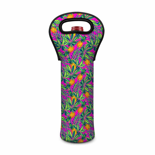 Hot Purple Pineapple Pattern Print Single Neoprene Wine Tote