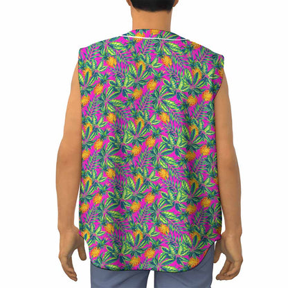 Hot Purple Pineapple Pattern Print Sleeveless Baseball Jersey