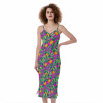 Hot Purple Pineapple Pattern Print Slim Fit Midi Cami Dress