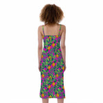 Hot Purple Pineapple Pattern Print Slim Fit Midi Cami Dress