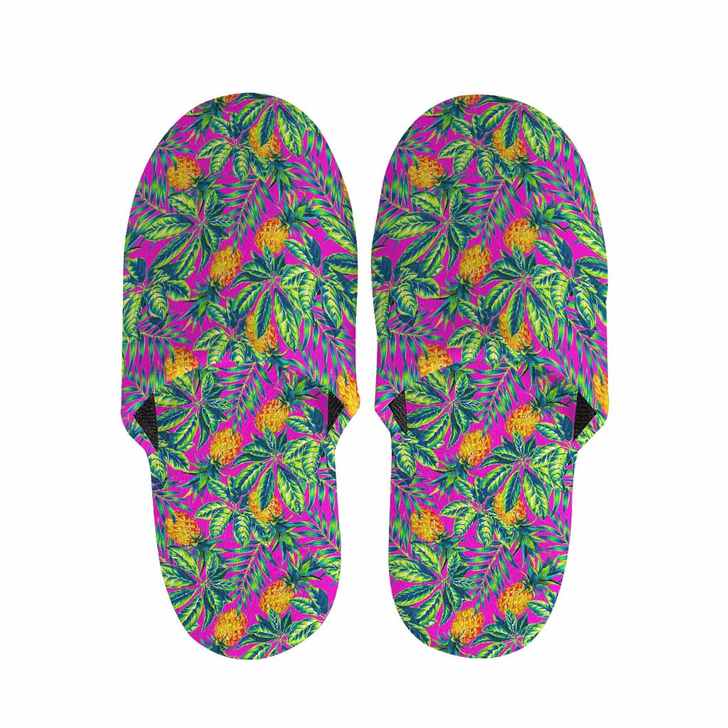Hot Purple Pineapple Pattern Print Slippers