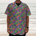 Hot Purple Pineapple Pattern Print Textured Short Sleeve Shirt