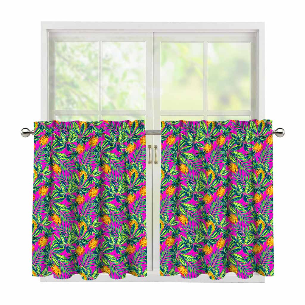 Hot Purple Pineapple Pattern Print Tier Curtains