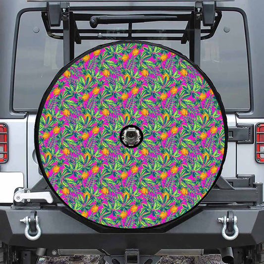 Hot Purple Pineapple Pattern Print Tire Cover With Camera Hole