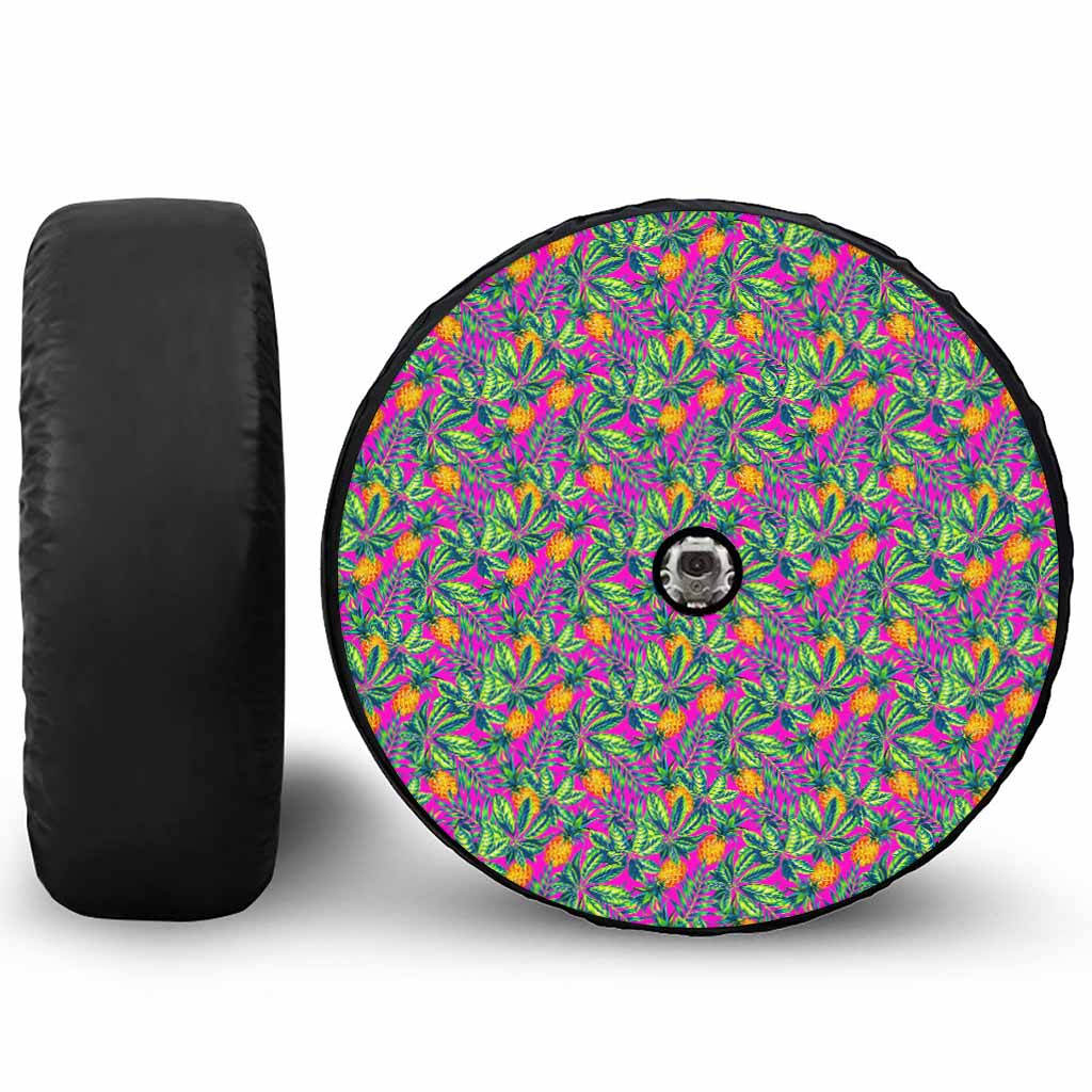Hot Purple Pineapple Pattern Print Tire Cover With Camera Hole
