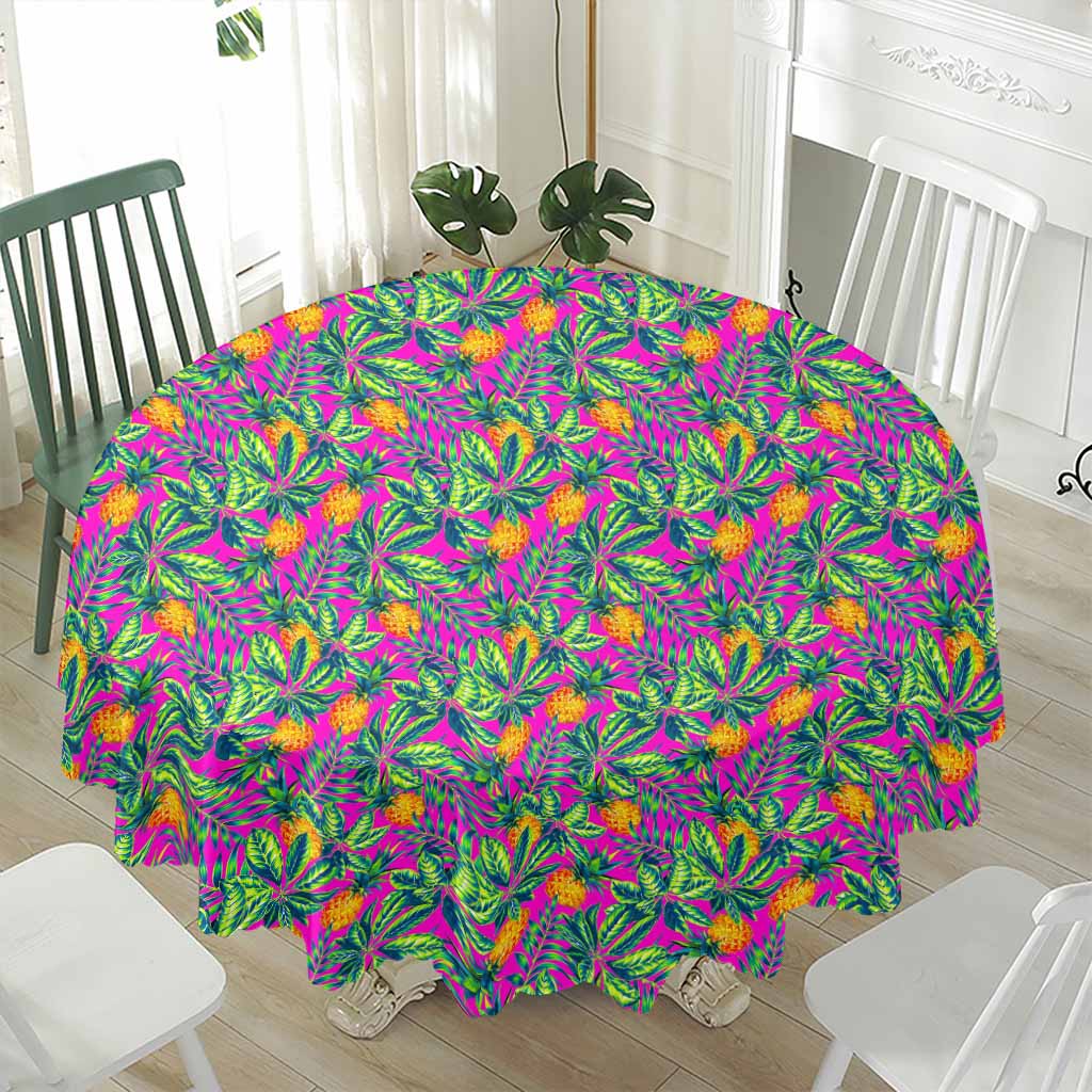 Hot Purple Pineapple Pattern Print Waterproof Round Tablecloth