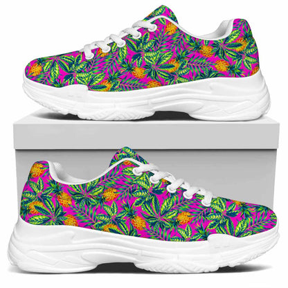 Hot Purple Pineapple Pattern Print White Chunky Shoes