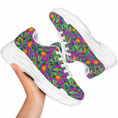 Hot Purple Pineapple Pattern Print White Chunky Shoes