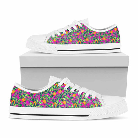 Hot Purple Pineapple Pattern Print White Low Top Sneakers