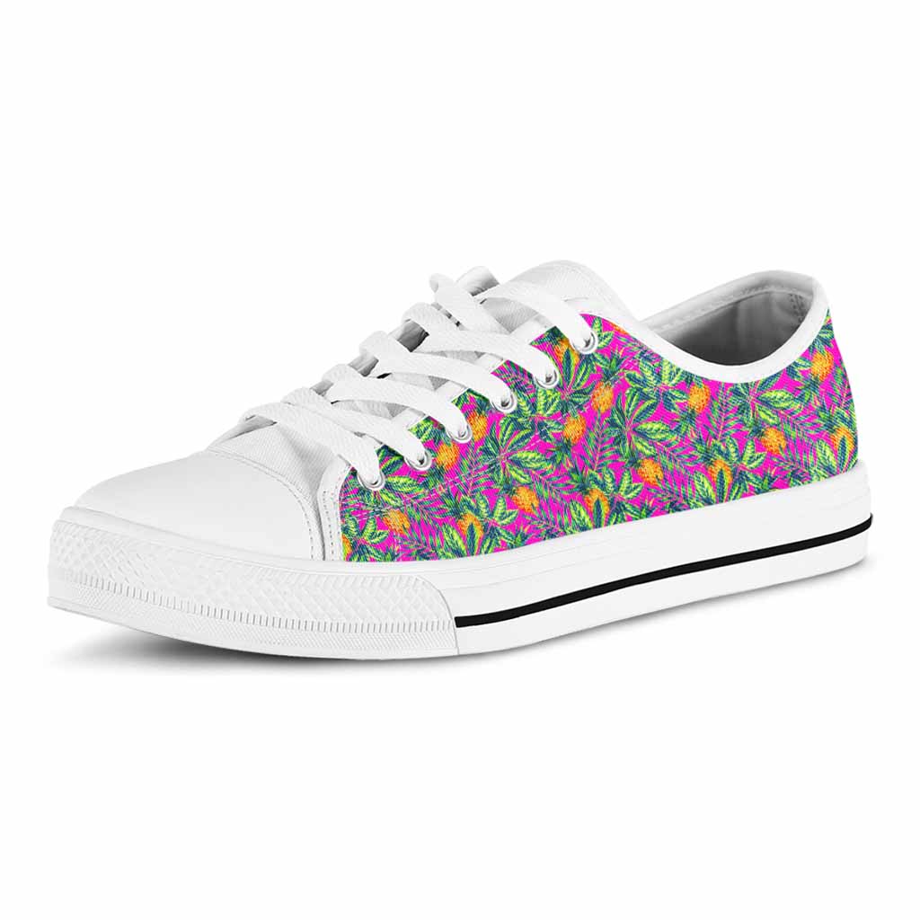 Hot Purple Pineapple Pattern Print White Low Top Sneakers