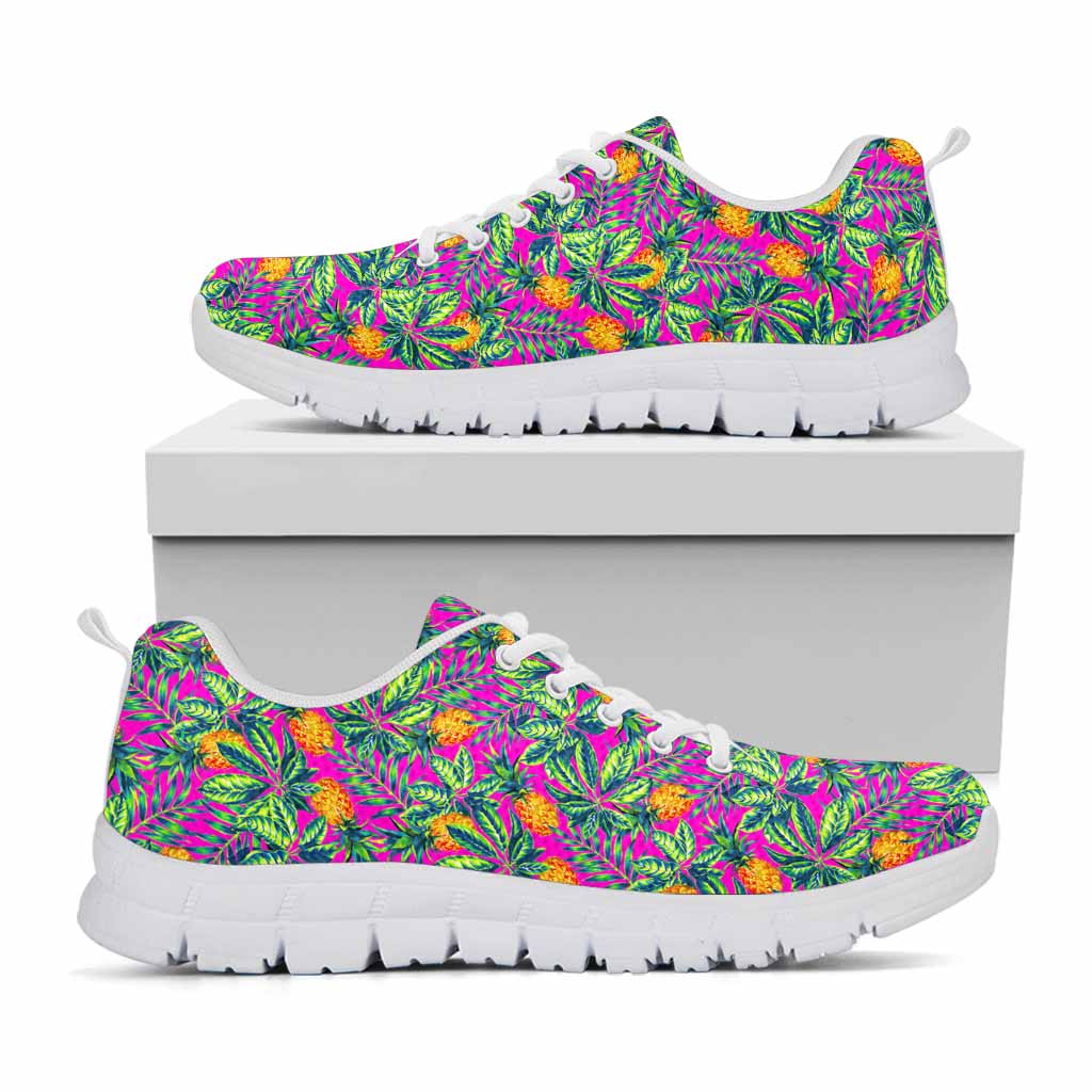 Hot Purple Pineapple Pattern Print White Running Shoes