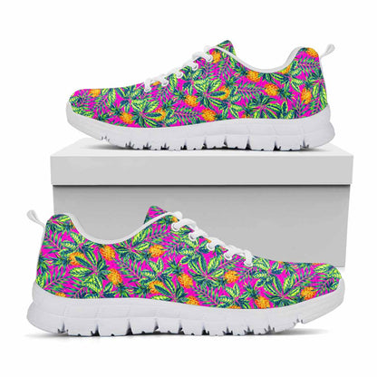 Hot Purple Pineapple Pattern Print White Running Shoes